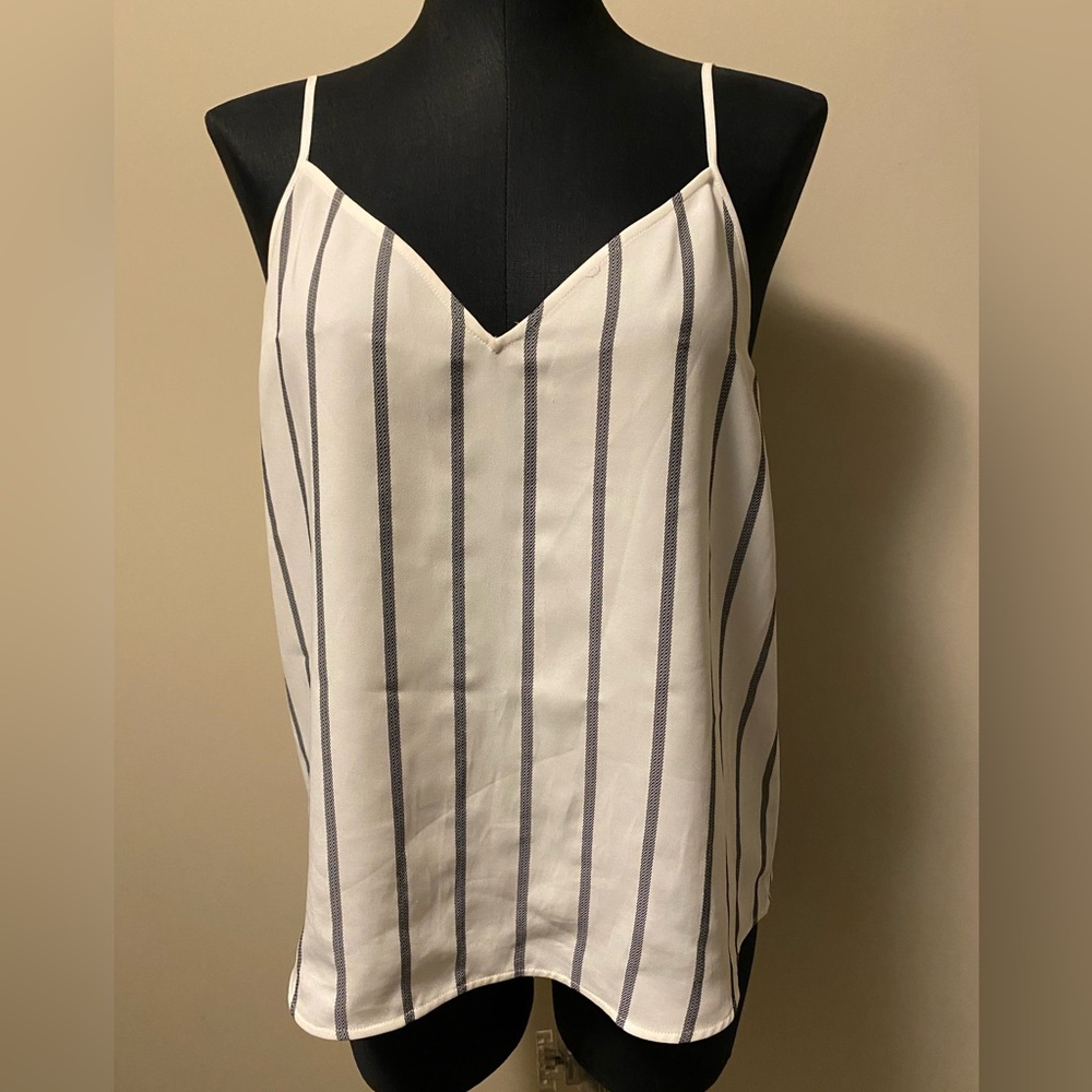 Womens medium Babaton white & navy striped spaghetti strap tank top
